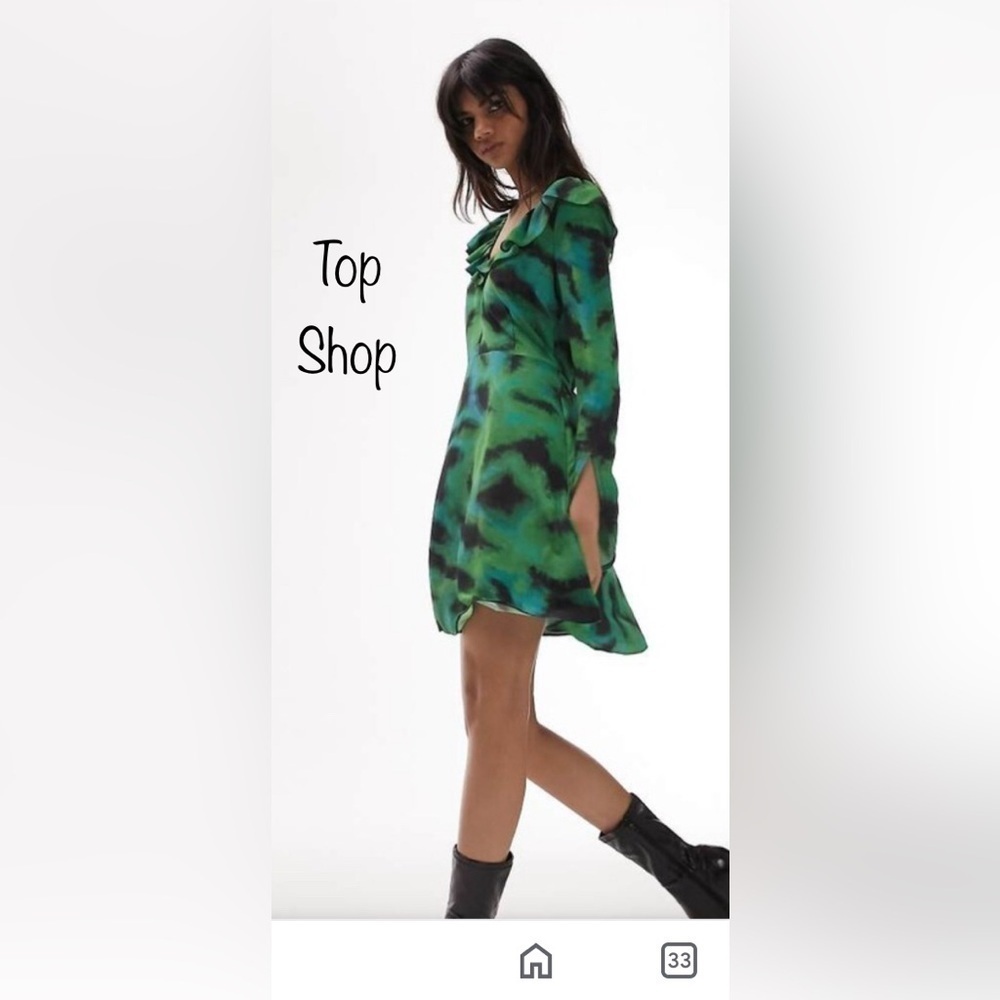 NWT Topshop animal Print ruffled Fit and Flare dress w Bell Sleeves size W4 - Picture 2 of 7